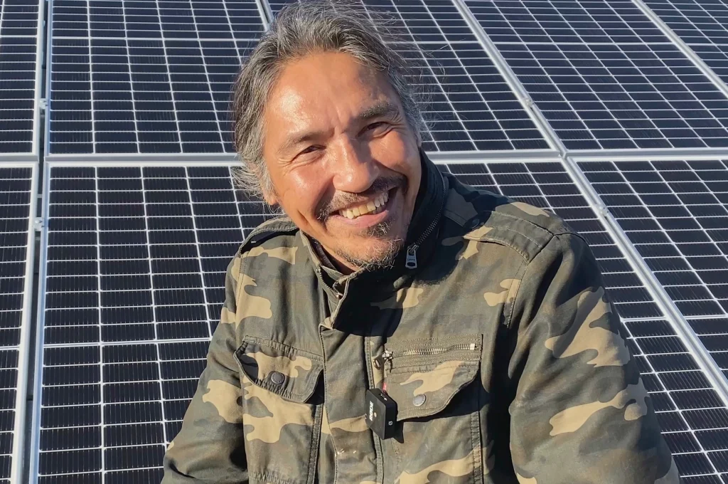 Chief Allan Adam of the Athabasca Chipewyan First Nation one third of the indigenous partnership that formed Three Nations Energy that built one of the largest off-grid solar systems in Canada. Photo David Dodge, GreenEnergyFutures.ca