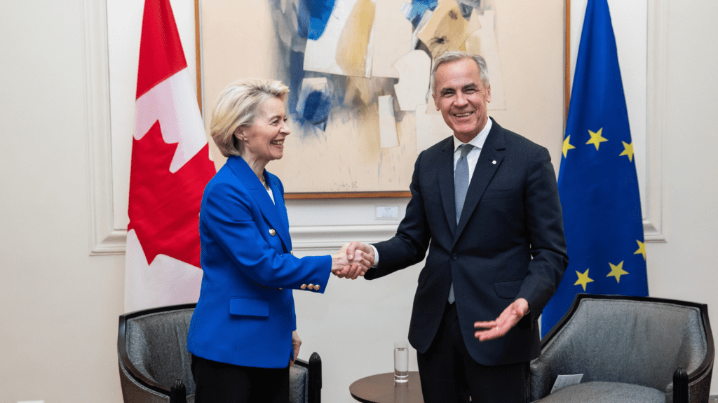 Mark Carney , on the right , and Ursula von der Leyen